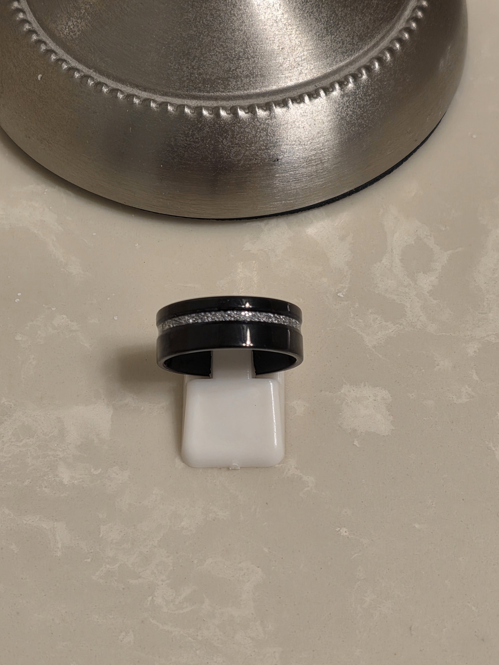 Men's Black and Silver Ring Band Size 9